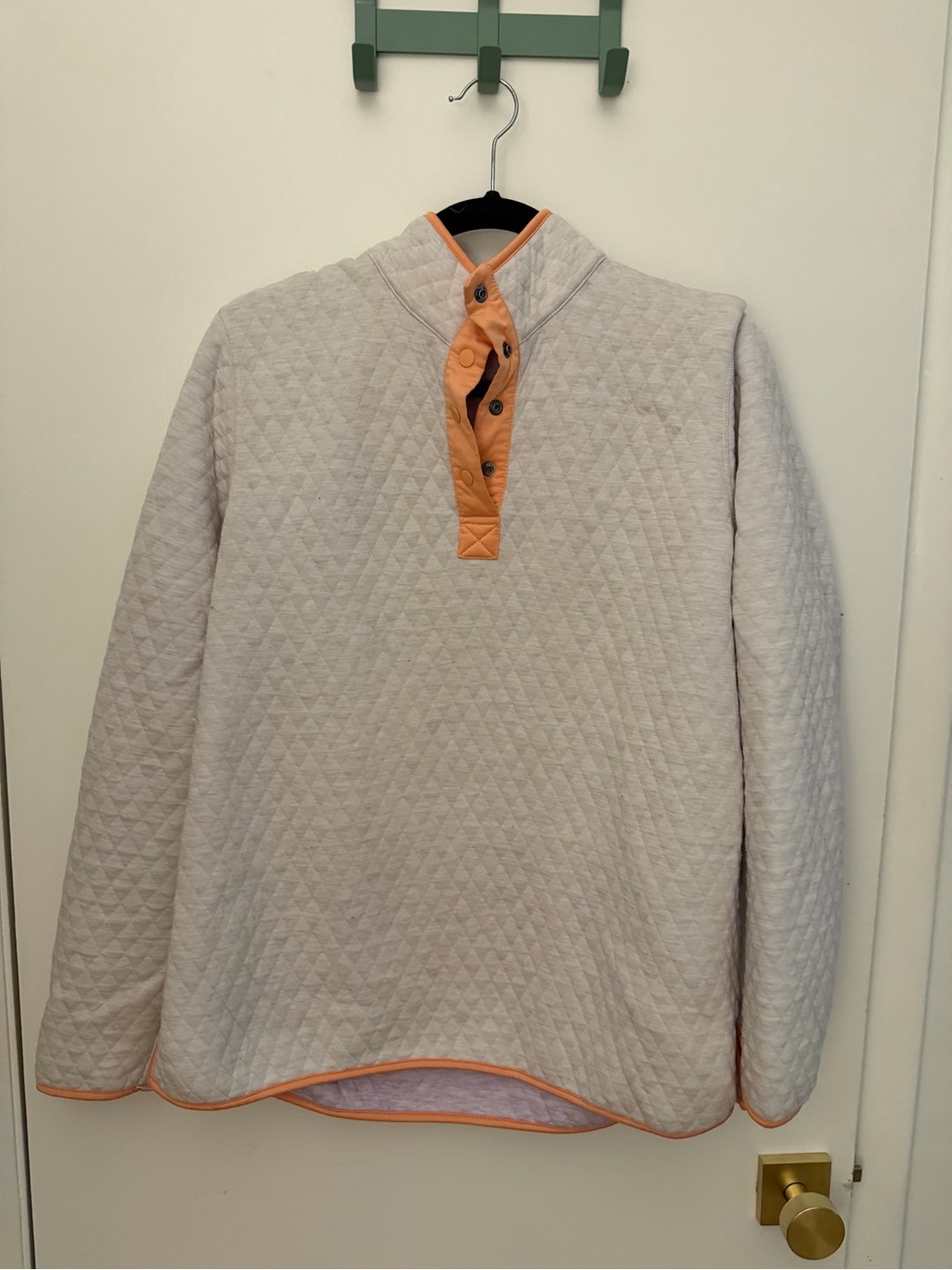 Marine Layer Quilted Long-Sleeve pullover Shirt -reversible ivory/purOrange Trim